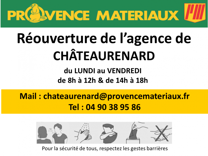 Réouverture de l'agence de Chateaurenard à partir du lundi 4 mai