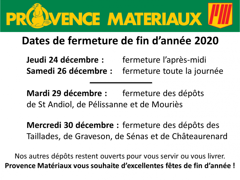 Dates de fermeture de fin d'année 2020