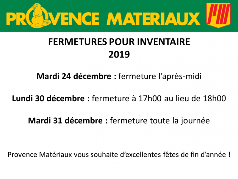 Fermetures pour inventaire 2019