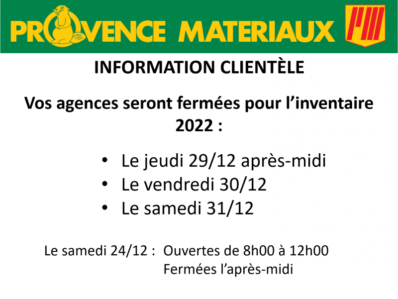 Fermetures de fin d'année 2022